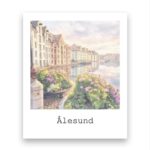 Ålesund - magnet - retro - Pastell Brosundet Blomster